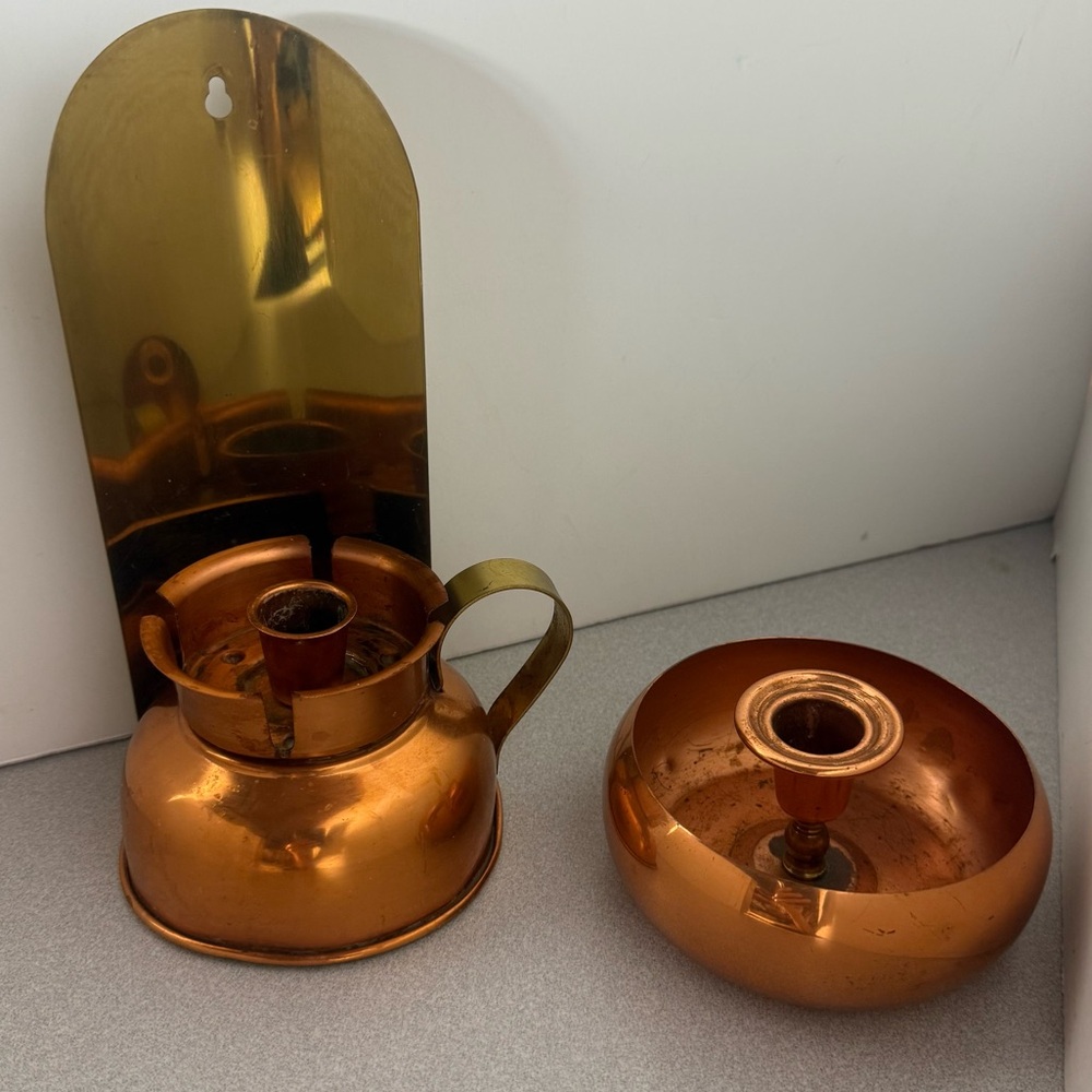 2 Coppercraft Guild Copper & Brass Candleholders MCM